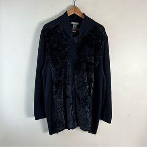 Catherines Black Zipped Faux Fur Front Plush Jacket Cardigan Sweater 2X 22/24